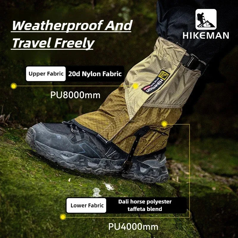 HIKEMAN 20D+UHMWPE Windproof Outdoor Hiking Gaiters Large Leg Covers for Camping Skiing Mountaineering Desert Trekking Unisex