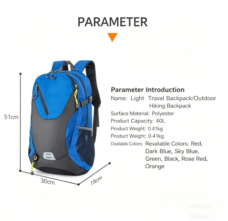 40L Outdoor Sports Hiking Bag For Men Women  Large Capacity Waterproof Travel Backpack Multifunctional Hiking Camping Backpack