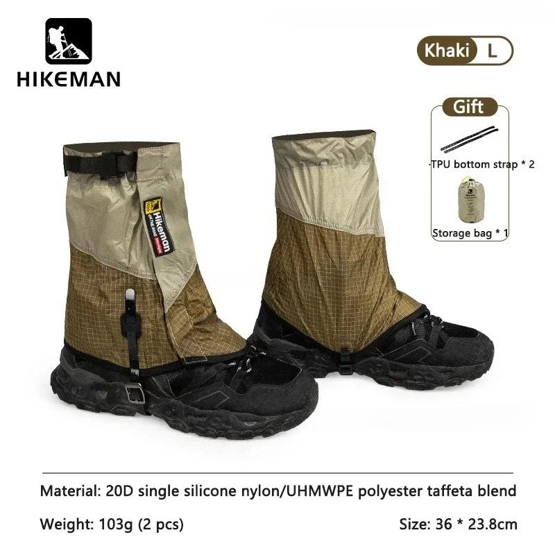 HIKEMAN 20D+UHMWPE Windproof Outdoor Hiking Gaiters Large Leg Covers for Camping Skiing Mountaineering Desert Trekking Unisex