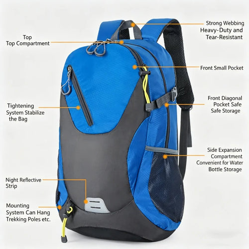 40L Outdoor Sports Hiking Bag For Men Women  Large Capacity Waterproof Travel Backpack Multifunctional Hiking Camping Backpack