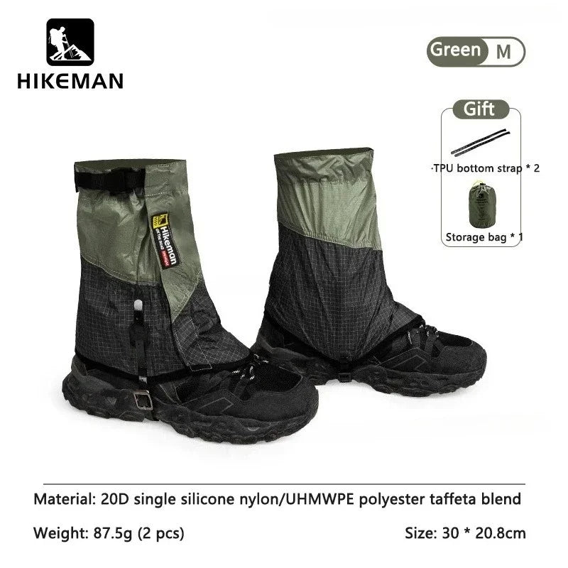 HIKEMAN 20D+UHMWPE Windproof Outdoor Hiking Gaiters Large Leg Covers for Camping Skiing Mountaineering Desert Trekking Unisex
